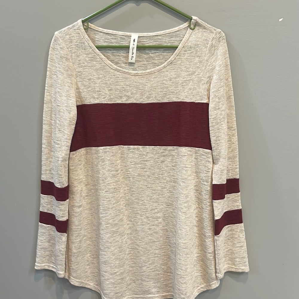 Tan and red long sleeve worn once